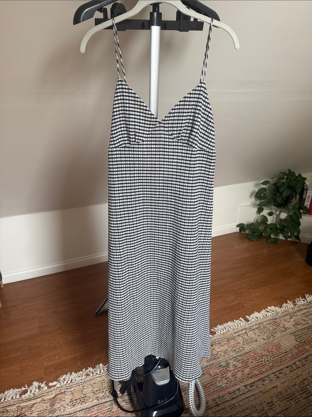 Mango Black and White Gingham Midi Slip Dress